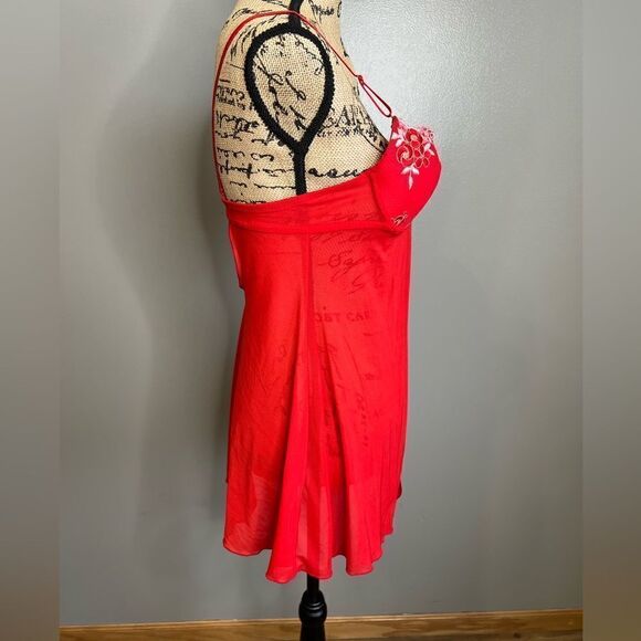 4/$25 Red floral mesh sheer negligée lingerie size 38 B sexy feminine romantic - Picture 3 of 7